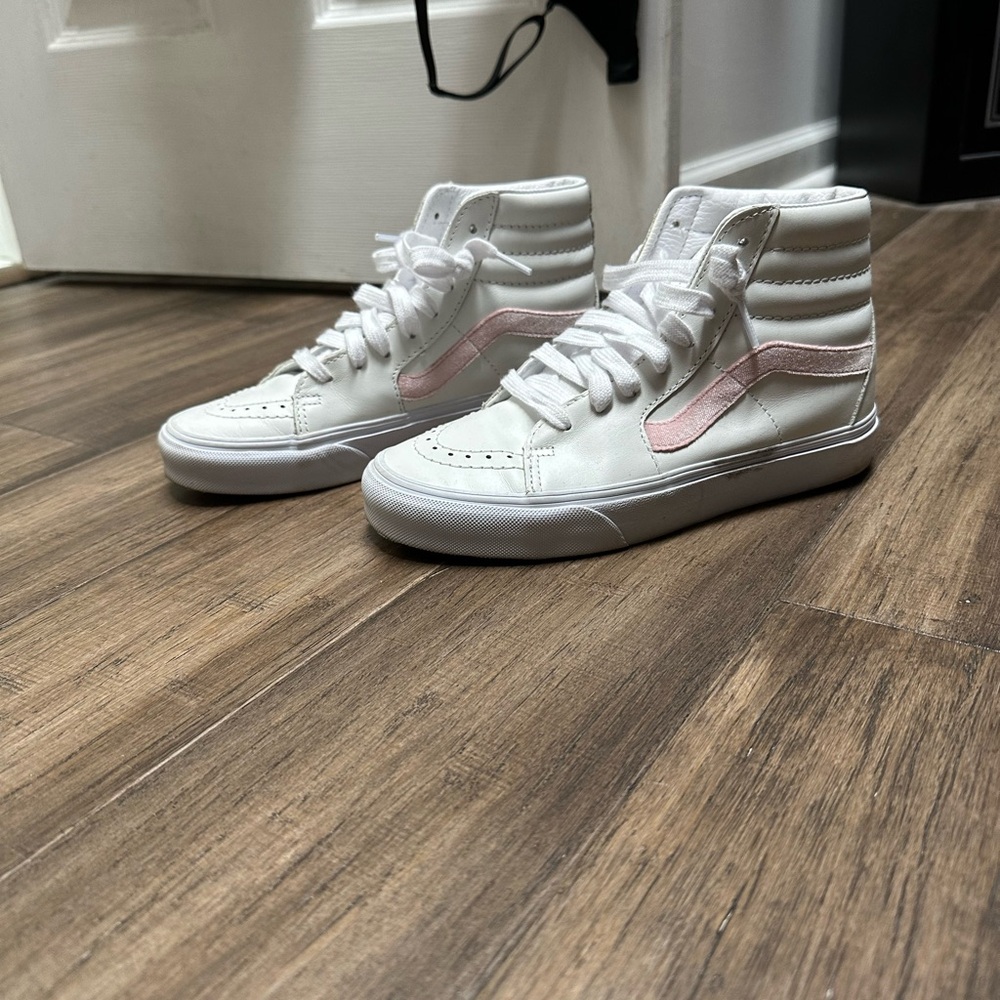 Vans White and Pink High-Top Sneakers